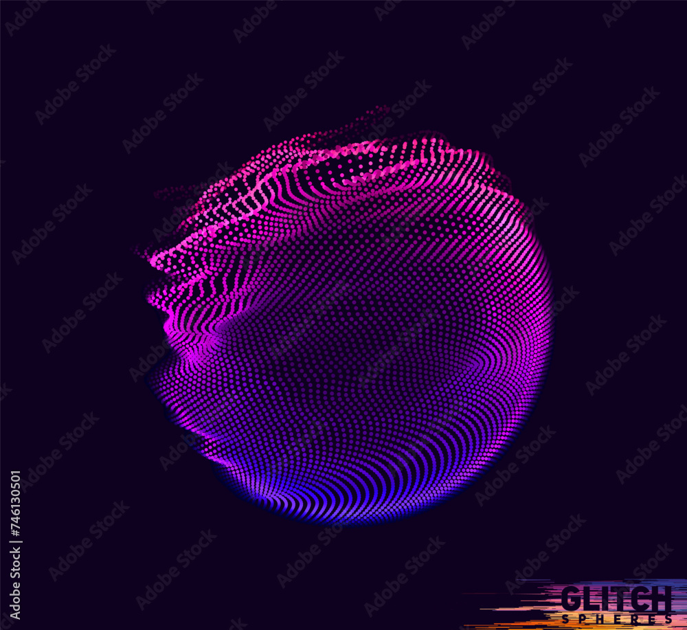 Wall mural abstract vector colorful mesh on dark background. futuristic style card. corrupted point sphere