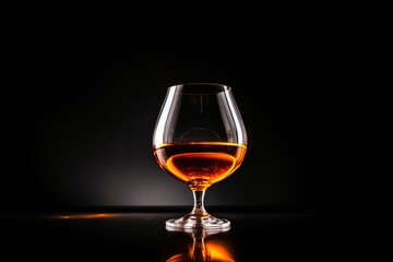 cognac drink  in a glass backlit. Studio shot of brandy. 