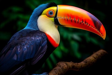 Fototapeta premium Colorful Tropical toucan. Forest jungle bird. Generate Ai