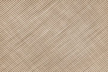 Natural linen texture as background, brown cotton fabric with diagonal line striped pattern, texture close up, top vies, flat lay. Backdrop, wallpaper. Matereal for clothes, curtain and upholstery