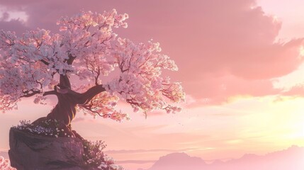 Whimsical Cherry Blossom Tree Anime Background