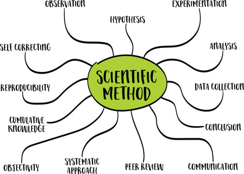 scientific method infographics or mind map sketch, science and research concept