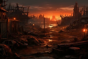 Desolate Post apocalyptic city. Ruin war disaster. Generate Ai