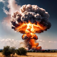 Deadly nuclear explosion from atomic bomb with mushroom cloud - 746132755