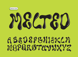 Melted typeface. Psychedelic alphabet. Liquid letters in Y2K style. Creative trendy typography for social media, web design, poster, greeting card. Bubble abc in 90s and 00s style. Groovy typography. 