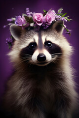 Raccoon Wearing Flower Crown