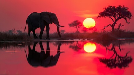 Fototapeta na wymiar elephant in the evening sun, sunset