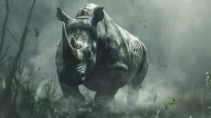Poster Rhinoceros in idyllic atmosphere © Borel