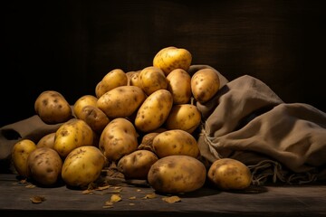Ripe potatoes contrast. Organic crop. Generate Ai