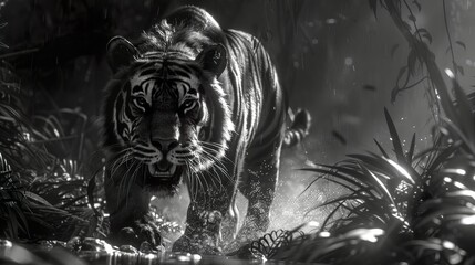 tiger in black and white picture
