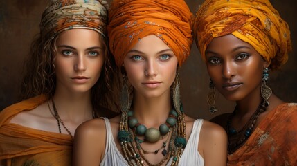 Diverse serious young women composite portrait of various nationalities from around the world - obrazy, fototapety, plakaty
