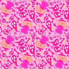 Halloween pumpkins seamless monsters and ghost pattern for wrapping paper and fabrics and linens and kids