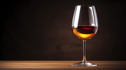 Elegant glass of red wine on dark wooden background, wine industry concept