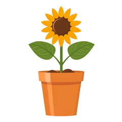 Obraz premium Icon illustration of a sunflower plant in a clay pot, isolated on transparent background