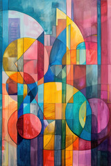 Abstract colorful geometry shapes Oil paint on canvas. Painting in the interior. A modern poster.