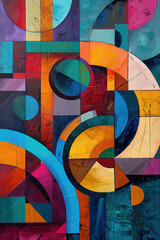 Abstract colorful geometry shapes Oil paint on canvas. Painting in the interior. A modern poster.