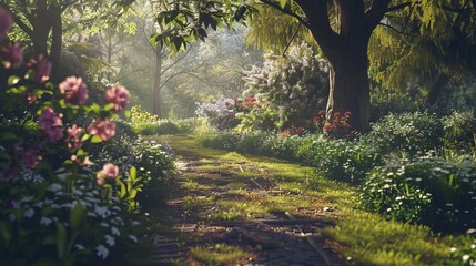 An English garden in June is a sight to behold, bursting with vibrant colors, lush foliage, and fragrant blooms. - obrazy, fototapety, plakaty