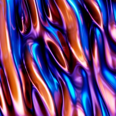 Abstract, fluid and colorful 3D background texture. Modern and contemporary feel. Metallic, iridescent and reflective with shades of blue, orange, purple, yellow, pink