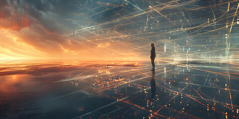 art and technology landscape hd art photo, free art pictures, free photo images, in the style of light cyan and light amber, dreamlike figures, infinity nets, post-apocalyptic futurism - obrazy, fototapety, plakaty
