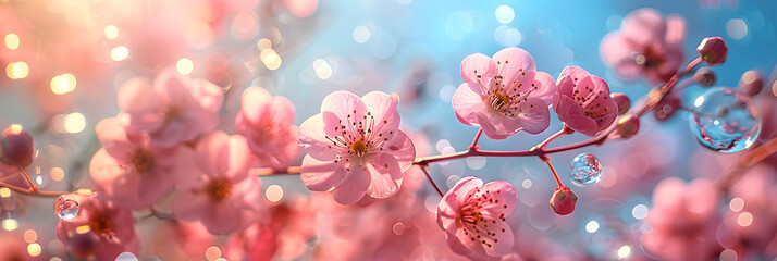 beautifully flowering cherry branches on which the bees sit ,
Cherry flowers HD 8K wallpaper Stock Photographic Image

 - obrazy, fototapety, plakaty