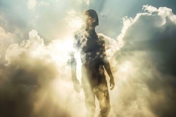 Fototapeta premium Human figure fades into the sky's expanse