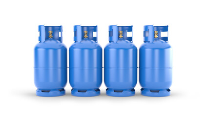 Blue gas bottles isolated on white. 3D illustration
 - obrazy, fototapety, plakaty
