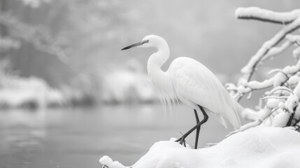white brid in snow - Powered by Adobe