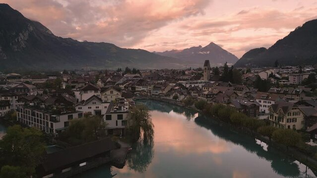 Interlaken, Switzerland on the Aare River at Dawn