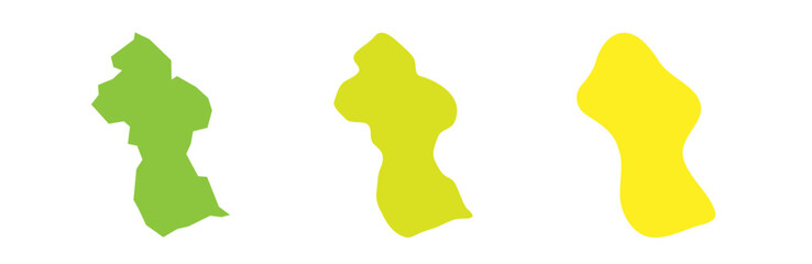 Guyana country black outline and colored country silhouettes in three different levels of smoothness. Simplified maps. Vector icons isolated on white background.