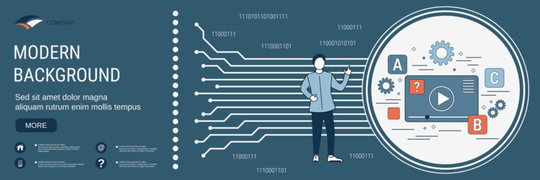 Digital technology banner vector design template. Video tutorial, user guide concept