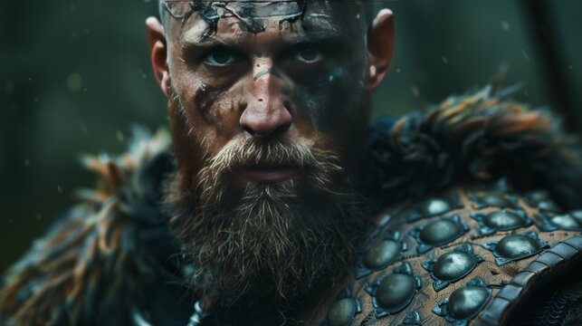 Close-up portrait of a viking warrior