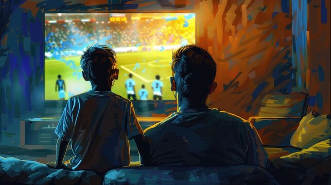 Father And Son Watching Sports On TV