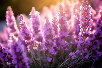 Beautiful lavender bathed in sunlight - sun rays