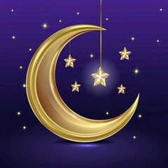 Naklejka premium A design for a Ramadan crescent decorated with an Islamic ornament and illuminated dazzlingly from the inside 