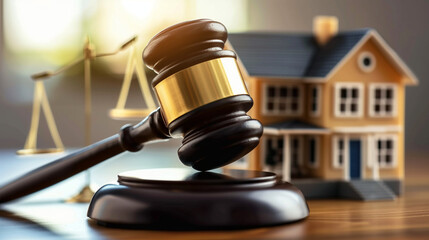 Legal Real Estate Auction Concept with Gavel and House Model