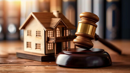 Legal Real Estate Auction Concept with Gavel and House Model