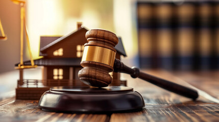 Legal Real Estate Auction Concept with Gavel and House Model