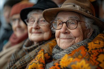 Cheerful pensioners bonding in a senior living community - obrazy, fototapety, plakaty