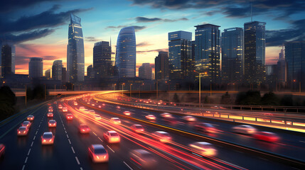 Fototapeta premium Abstract speeding motion blurred city and light trails, 3D rendering