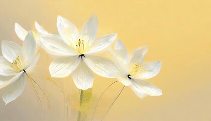Sunlit Whispers: White Flowers Adrift on Pastel Yellow