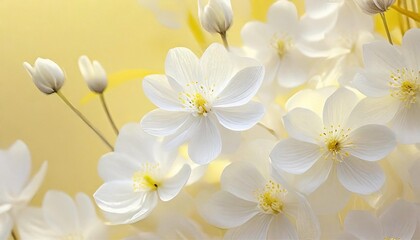 Obraz na płótnie Canvas Sunlit Whispers: White Flowers Adrift on Pastel Yellow