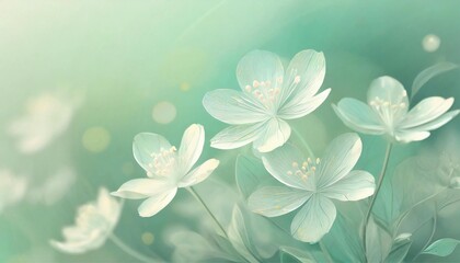 Etheric Bloom: White Florals on a Mint Green Canvas