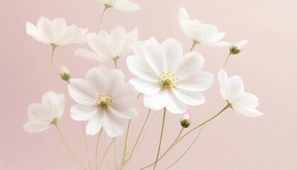 Fototapeta na wymiar Whispering Petals: White Florals Against Soft Pastel Pink