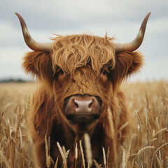 Scottish highland bull cow in a pasture