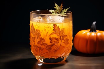 Festive Pumpkin drink glass. Juice raw nutrition beverage fresh. Generate Ai