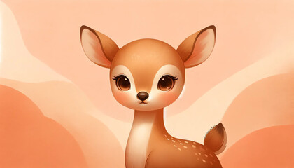 Cute Baby Deer on Peach Pastel Abstract Background Peach fuzz color of the year.