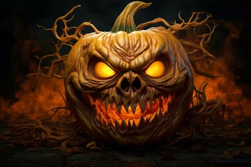 Festive Pumpkin halloween spooky. Night horror. Generate Ai