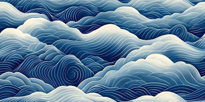 Seamless water wave pattern inspired by Japanese art ideal for backgrounds seamless background. Concept Japanese Water Wave Art, Seamless Pattern, Background Design