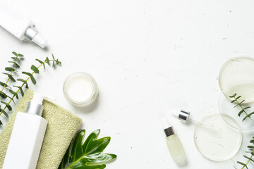 Eucalyptus cosmetic, spa product at white background.