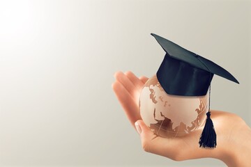 Graduation cap on Earth globe. study concept